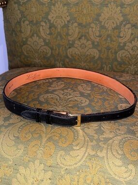 Lucchese Black Leather Belt with Gold Buckle